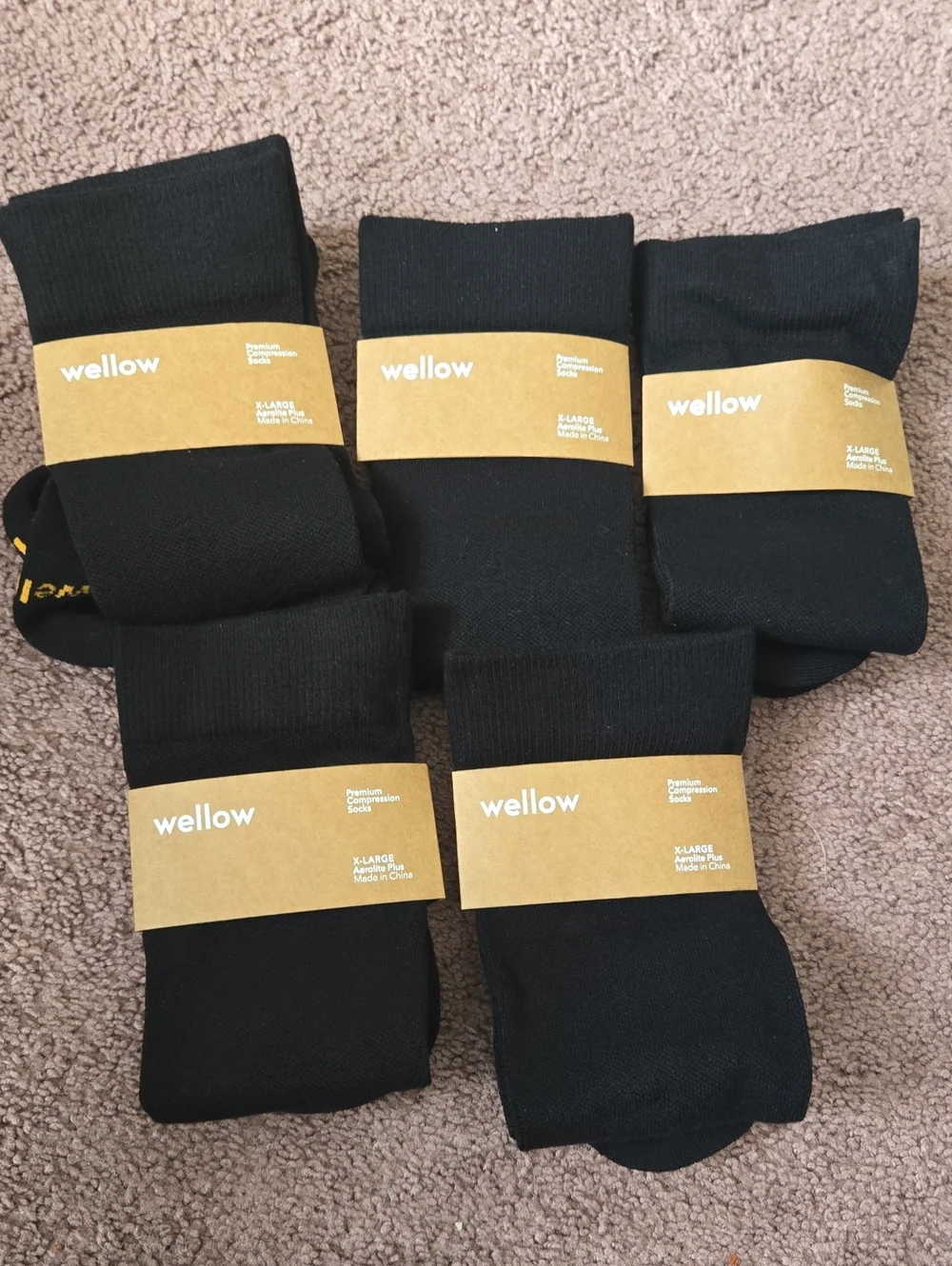 Wellow Premium Compression Socks Aerolite Plus Size XL - Black (Set Of Five)